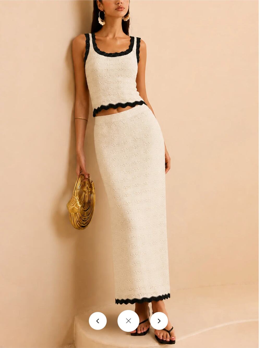 NWT commense Contrast Trim Crochet Knit Top & Midi Skirt Set Sz S